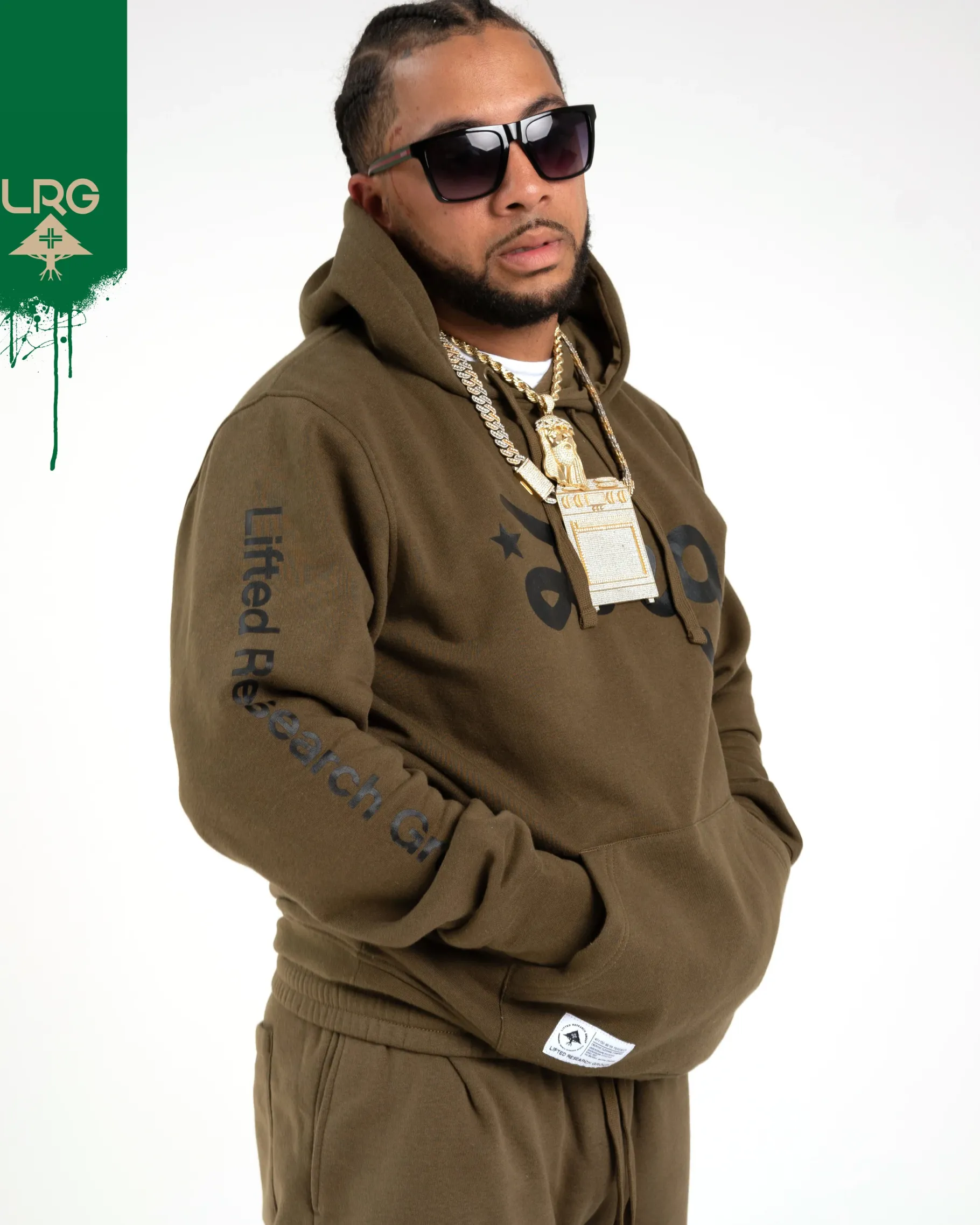 Hoodies & Sweats>LRG Lifted Script Pullover Hoodie Military